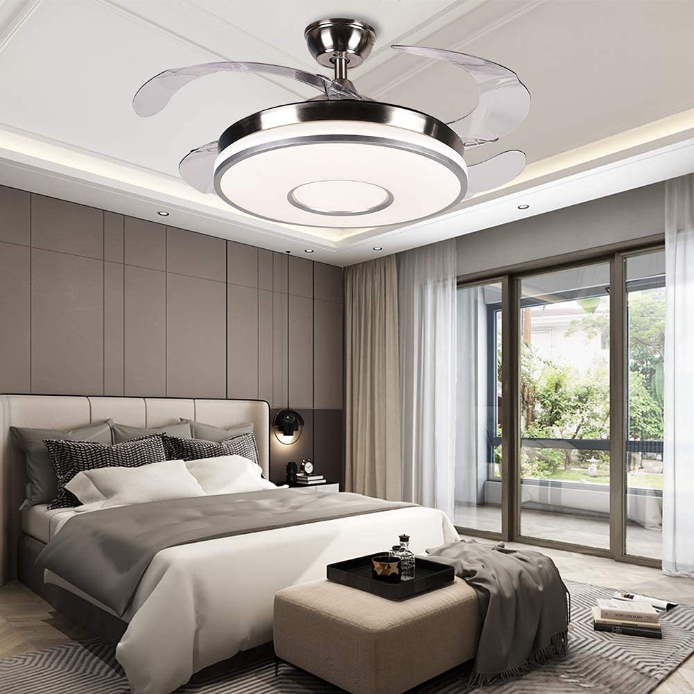42 Inch Modern Ceiling Fan with LED Light and Remote - 3 Color Changing Lights, 3 Speed Settings, Retractable Blades, Silent Motor - Invisible Fan Chandelier for Living Room, Dining Room, Bedroom (Style 2) | Perfect for Home Cooling and Stylish Lighting