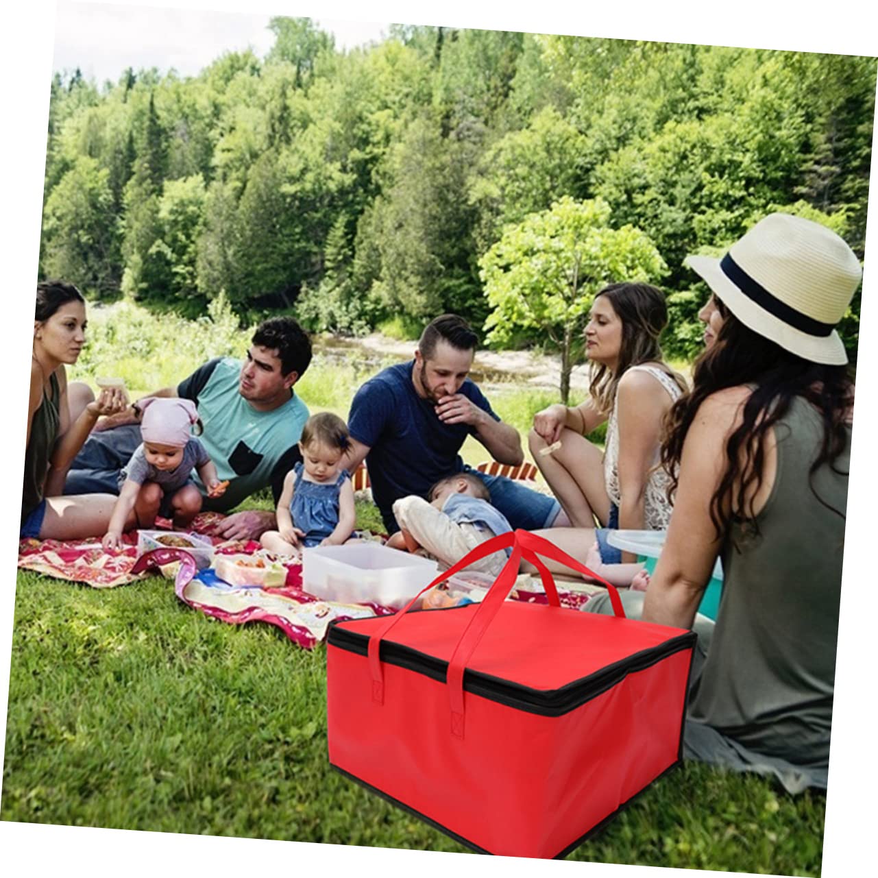 **Hemoton Insulated Food Delivery Bag - 9 Inch Hot & Cold Meal Tote for Pizza, Groceries, Takeout - Red | Perfect for Food Delivery, Picnics & Outdoor Dining**