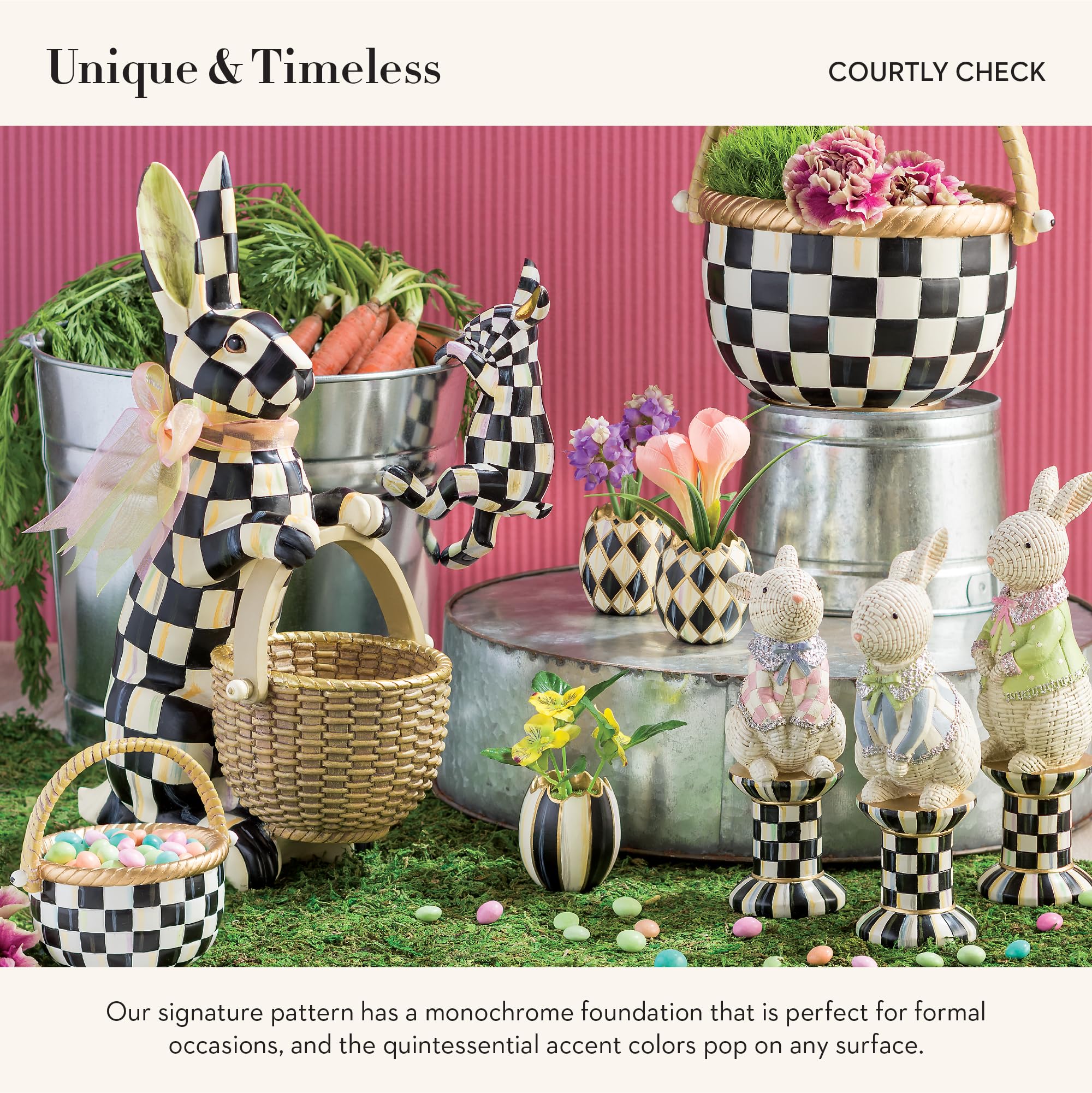 MACKENZIE-CHILDS Courtly Check Small Basket - Cute Easter Gift Basket for Home Decor, Storage & Spring Display - Perfect for Easter Egg Hunts, Party Favors & Farmhouse Decor