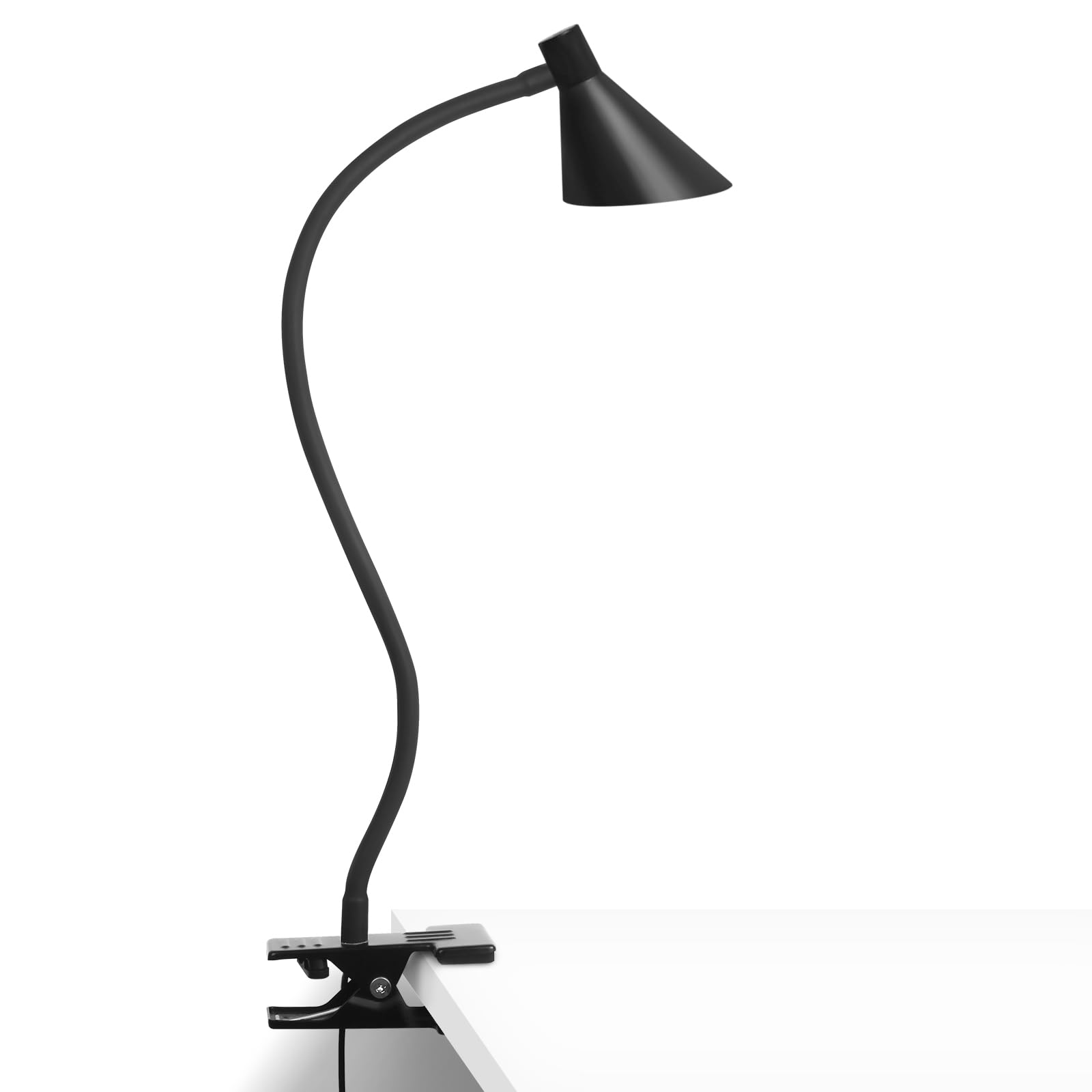Lzonunl Clip-On Desk Lamp - 3 Light Modes & 5 Dimmable Brightness Levels, Eye-Caring LED Reading Light with Flexible Gooseneck, Adjustable Table Clamp Lamp for Office, Bedroom, Study - Perfect for Night Reading, Computer Work & Craft Projects (Black)