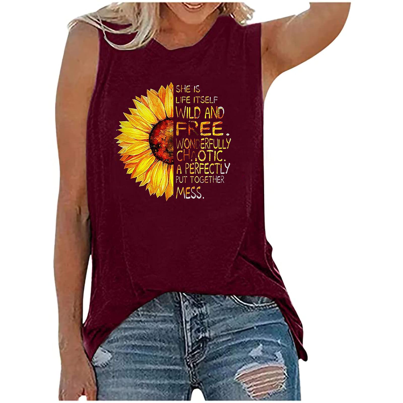 Plus Size Women's Sunflower Tank Top - Breathable Workout & Summer Blouse for Office & Casual Wear | Perfect for Gym, Beach & Everyday Outfits