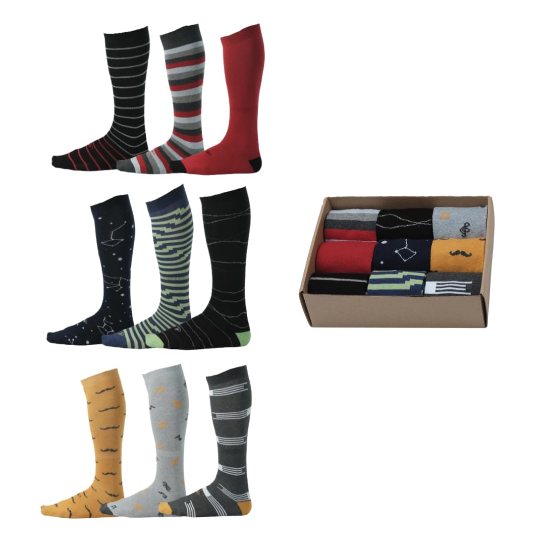 Premium Cotton Over the Calf Dress Socks for Men (9-Pack) | Stay-Up Long Socks for Business & Formal Wear | Comfortable Office & Wedding Socks