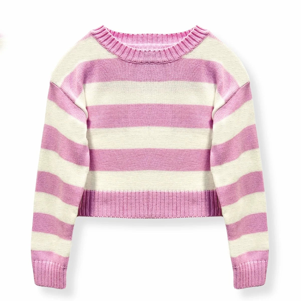 Katie J Baby Pink Striped Megan Sweater for Girls - Soft & Cozy Knit Pullover for School, Playdates & Family Outings