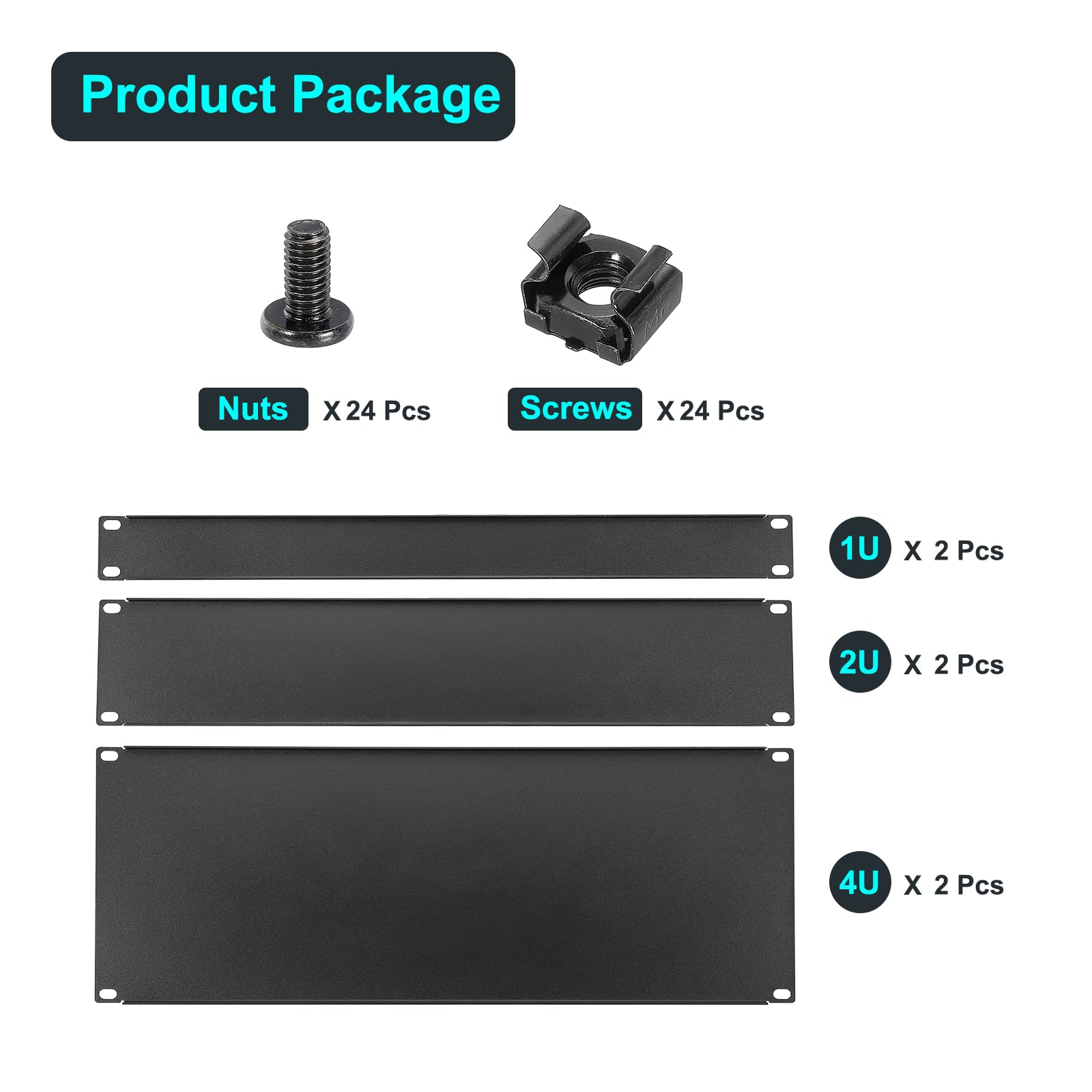PATIKIL 6-Pack 1U 2U 4U Blank Rack Mount Panel Kit - 19 Inch Server Rack Filler Panels, Metal Spacer Mounting Plates for Network Cabinet & Enclosure - Perfect for Data Center, Server Room & IT Rack Organization