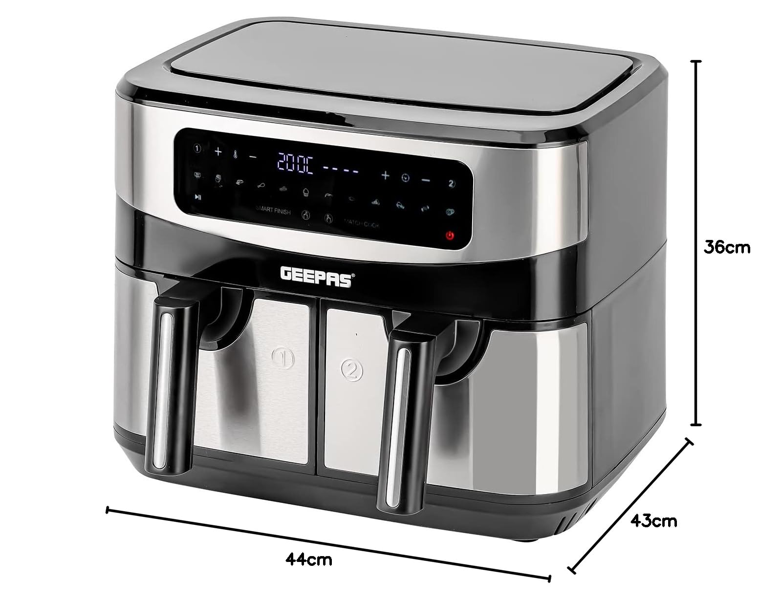 Geepas 9L XL Dual Zone Air Fryer with 2 Drawers - 10-in-1 Cooking Presets, Touch Screen, Smart Finish & Timer - Oil-Free Healthy Cooking for Family Meals, Snacks & Meal Prep - Dishwasher Safe Airfryer