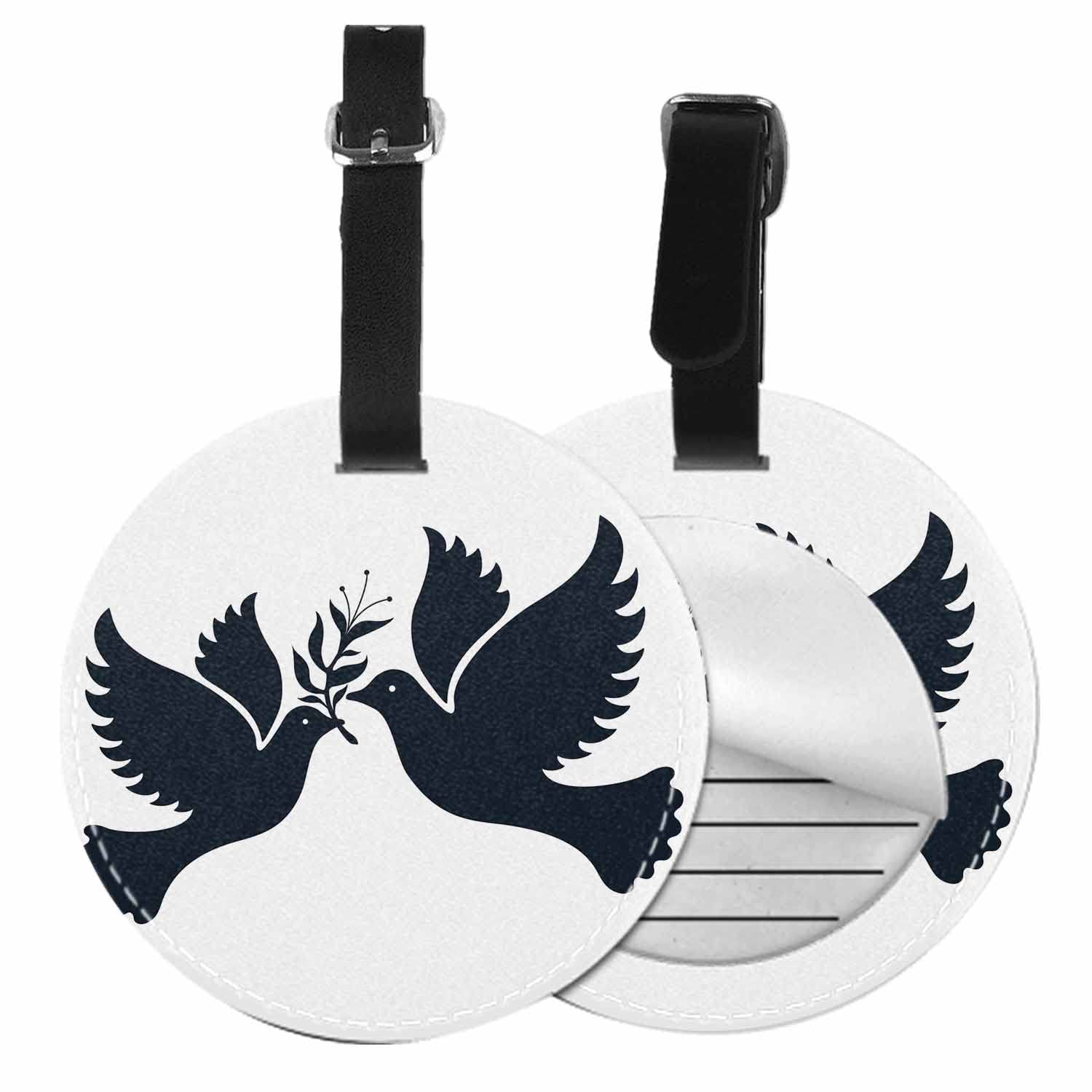 Zaueky Microfiber PU Leather Luggage Tags - White Dove & Black Pigeon Design with Olive Branch Symbol for Travel Suitcases (Set of 2) | Durable ID Identifier for Peace & Freedom Theme | Perfect for Airports, Cruise Trips and Business Travel Accessories