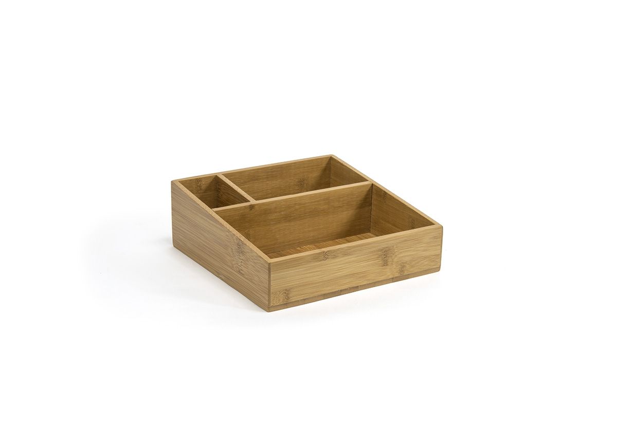 FOH Bamboo Square Accessory Holder - 8.25 Inch Organizer Tray for Jewelry, Watches & Small Items (Set of 4) - Perfect for Bathroom Countertop, Dresser & Nightstand Organization
