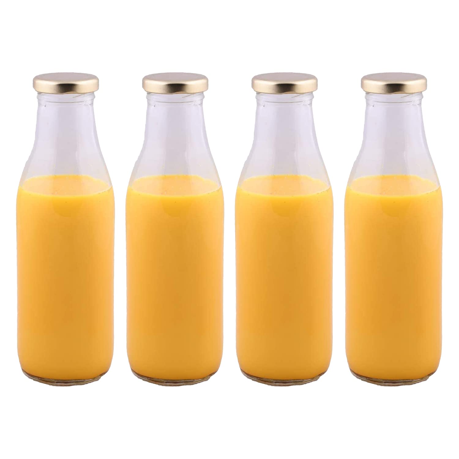 Premium 500ml Glass Bottles with Airtight Lids - 4-Pack Clear Reusable Containers for Milk, Juice, Smoothies & Meal Prep | BPA-Free, Leakproof Storage for Home, Office & Gym
