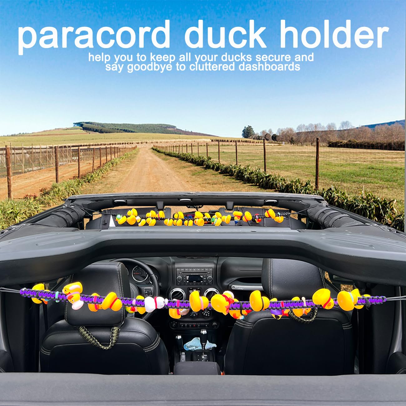 Jeep Rubber Ducks Holder - Paracord Duck Accessory for Wrangler YJ TJ JK JL JT (Holds 34 Ducks) - Black/Purple - Perfect for Car Decor & Jeep Enthusiast Gifts