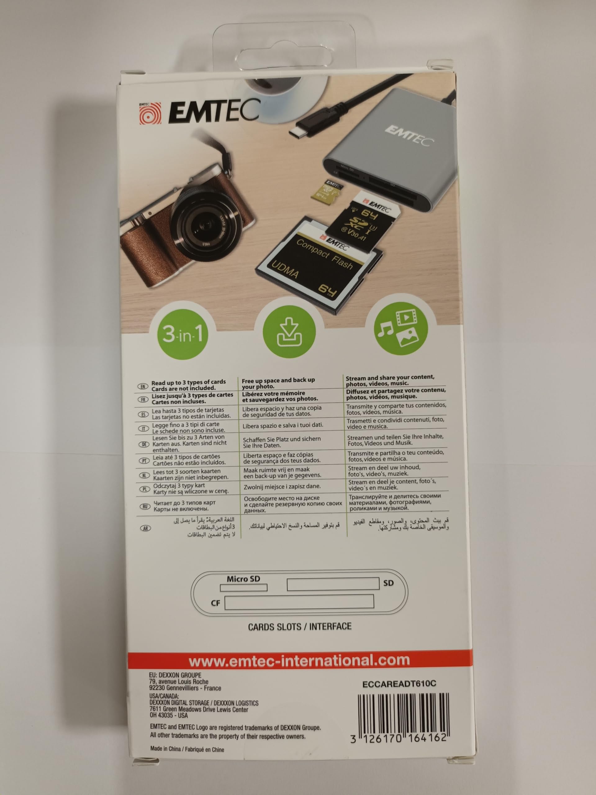 Emtec ECCAREADT610C USB-C Memory Card Reader - High-Speed SD/TF Card Adapter for MacBook, iPad, Laptop, PC - Perfect for Photographers, Videographers & Content Creators