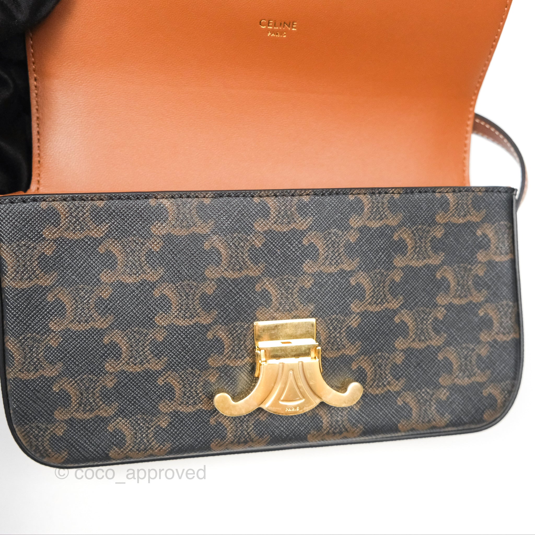 Celine Triomphe Shoulder Bag in Tan Calfskin & Canvas - Luxury Crossbody Bag for Women, Perfect for Work, Travel & Everyday Use