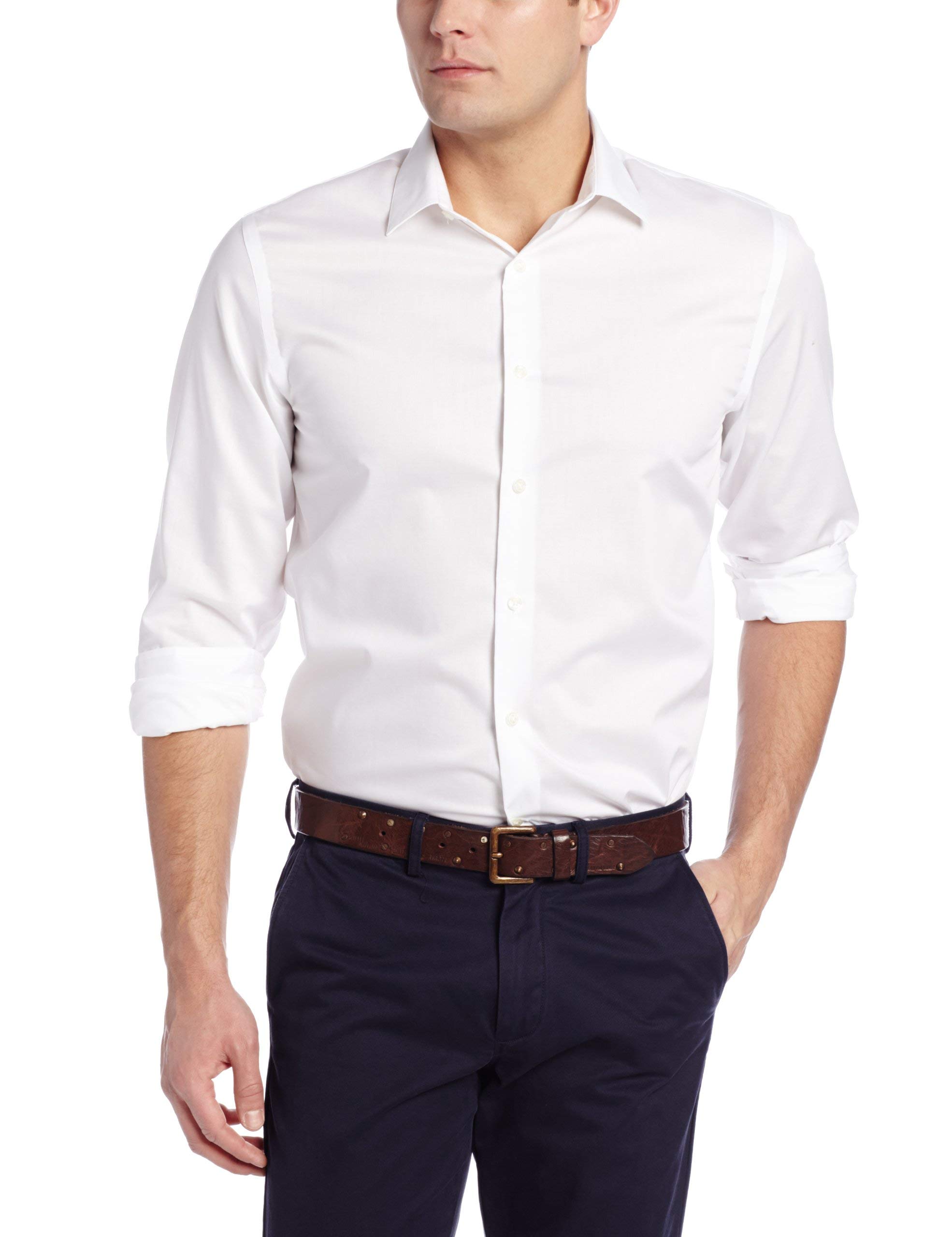 Perry Ellis Men's Non-Iron Twill Long Sleeve Dress Shirt - Point Collar, Regular Fit Button Down for Business, Office & Formal Occasions