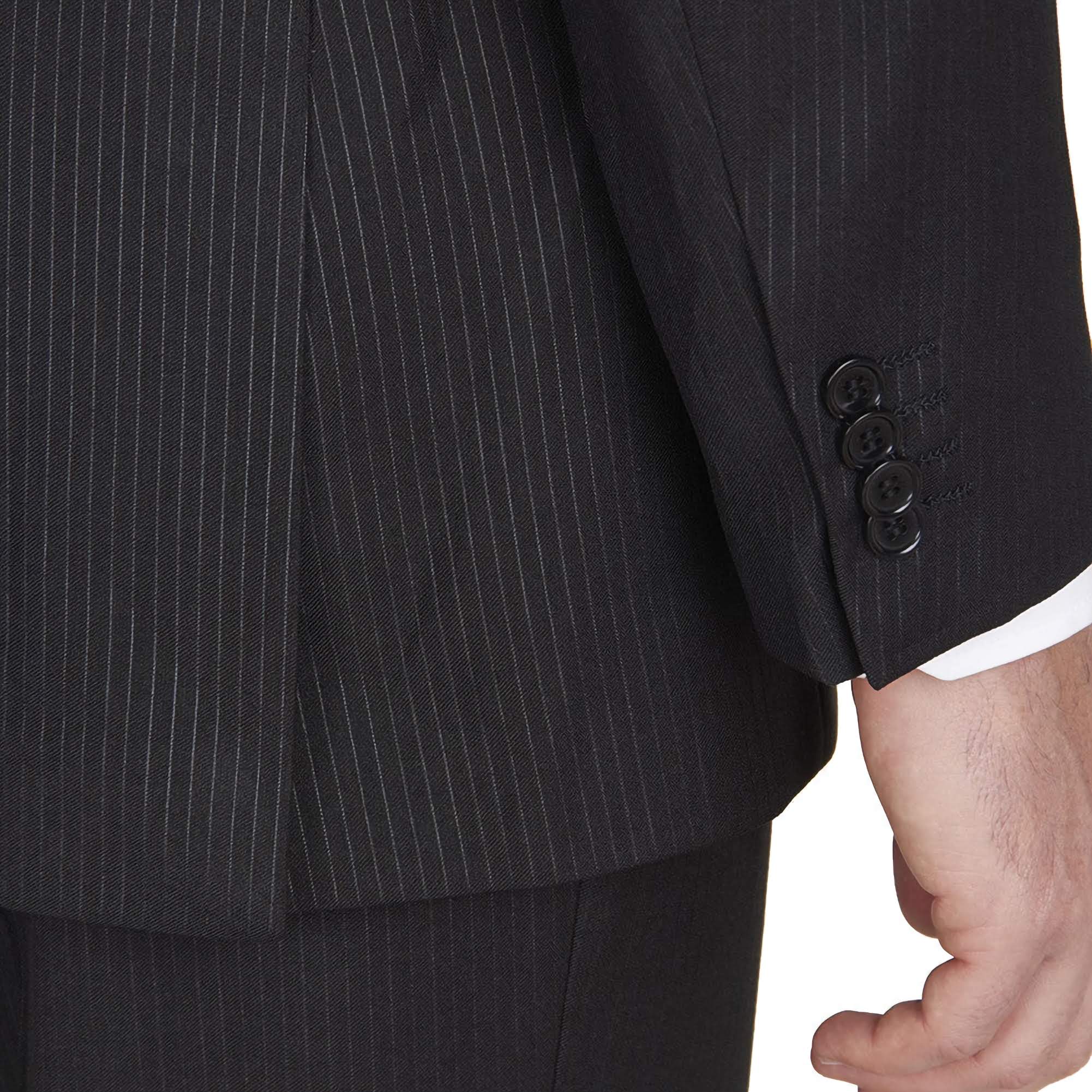 Modern Fit 2 Piece Pinstripe Suit for Men - Slim Fit 2 Button Black Business Suit - Perfect for Office, Wedding & Formal Events