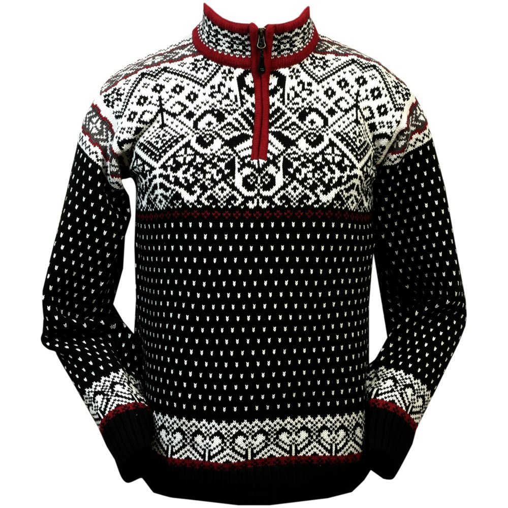ICEWEAR Baldur Norwegian Cotton Sweater for Men - 100% Cotton Knit Quarter-Zip Pullover with Patterned Collar | Warm Winter Fashion for Outdoor Activities, Hiking & Casual Wear
