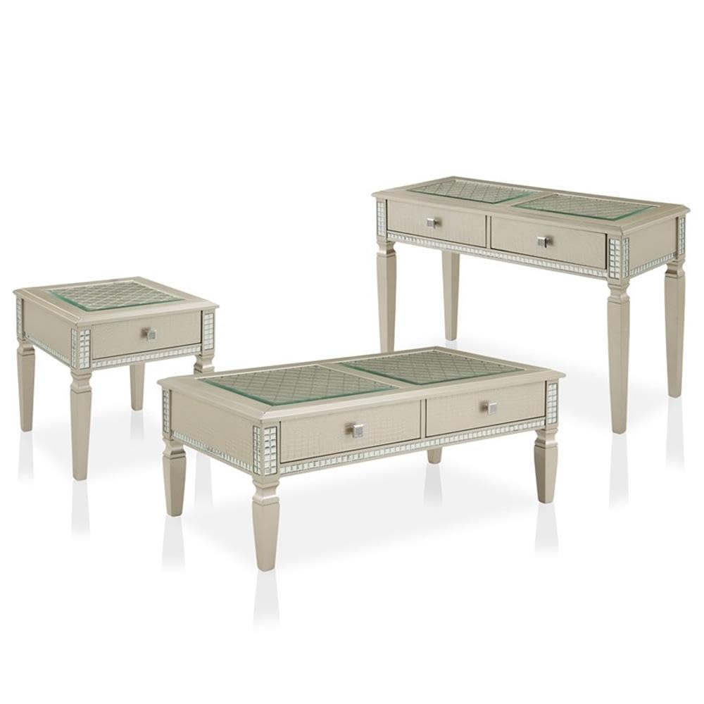 Diffin Transitional Wood Coffee Table Set - 3-Piece Silver for Living Room