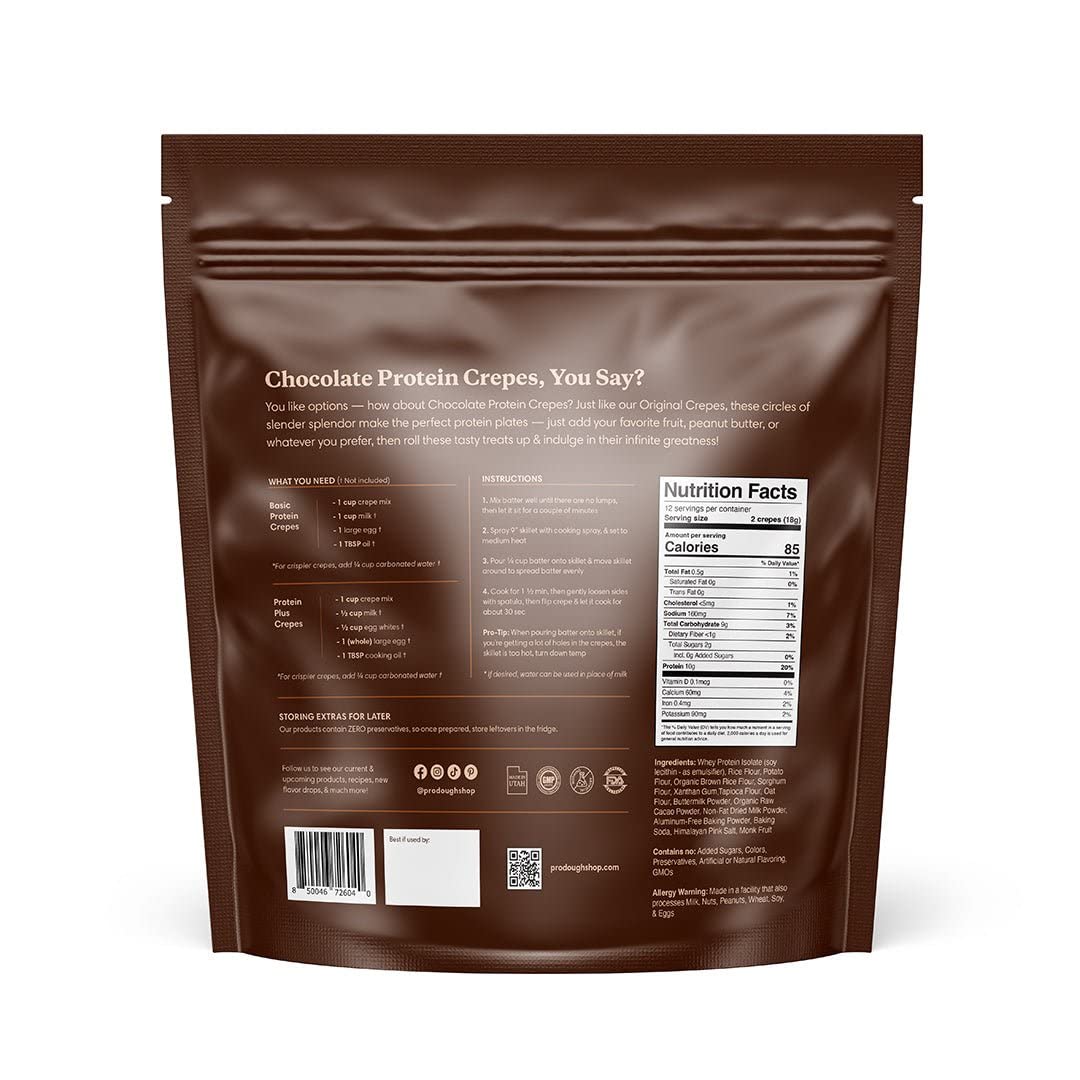 High Protein Gluten Free French Crepe Mix - Keto Friendly, Low Carb, 8g Protein per Serving, No Added Sugar - Perfect for Breakfast, Dessert & Keto Diet (Chocolate Flavor, Makes 24 Crepes)
