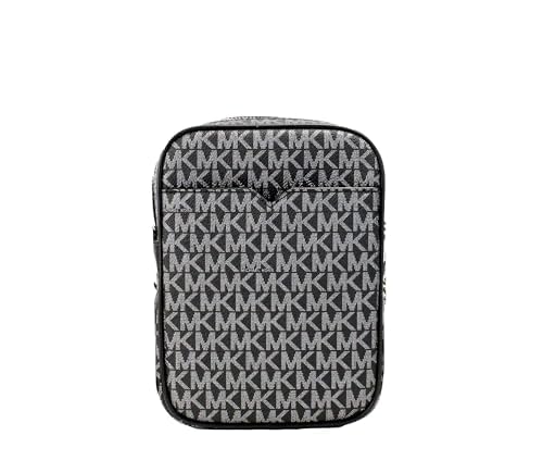 Michael Kors Jet Set Travel Medium Logo Crossbody Bag for Women - Black/Silver Leather Shoulder Purse - Perfect for Everyday Use, Work & Travel Accessories