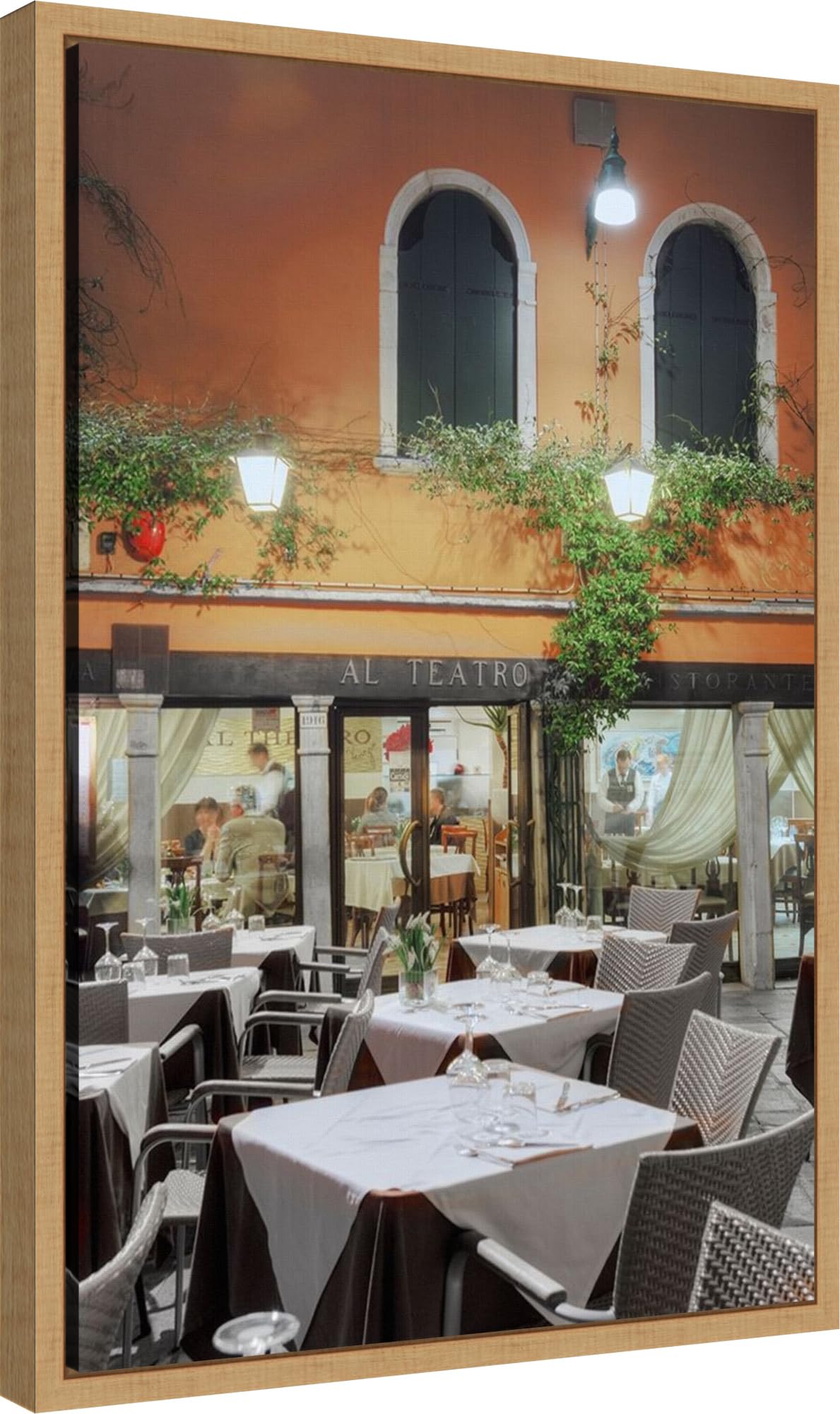 Amanti Art Framed Canvas Wall Art 23x16 - 'Al Teatro Cafe-Venezia' by Alan Blaustein, Modern Architecture Artwork for Living Room & Bedroom Decor | Premium Framed Canvas Painting for Home & Office Wall Decor