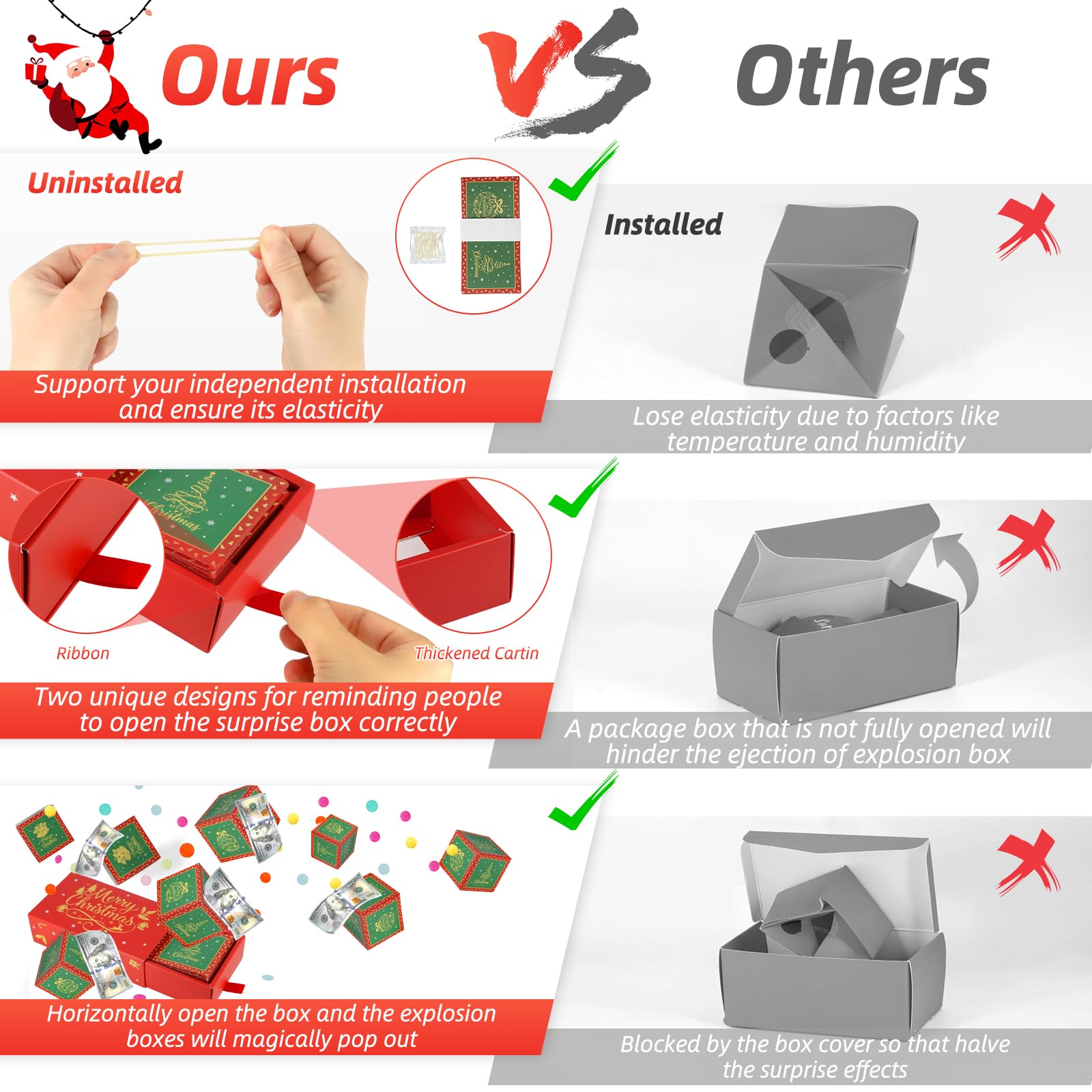 DIY Pop Out Folding Explosion Money Gift Box with Confetti - Christmas Birthday Surprise Cash Present for Women, Men & Kids - Perfect for Holidays, Parties & Special Occasions (Red)