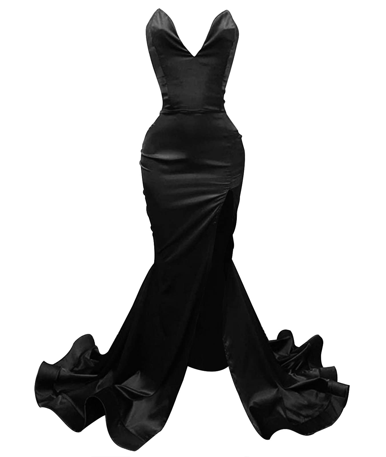 Elegant Mermaid Prom Dress - Strapless Satin Formal Evening Gown with High Slit for Homecoming, Wedding, and Special Occasions