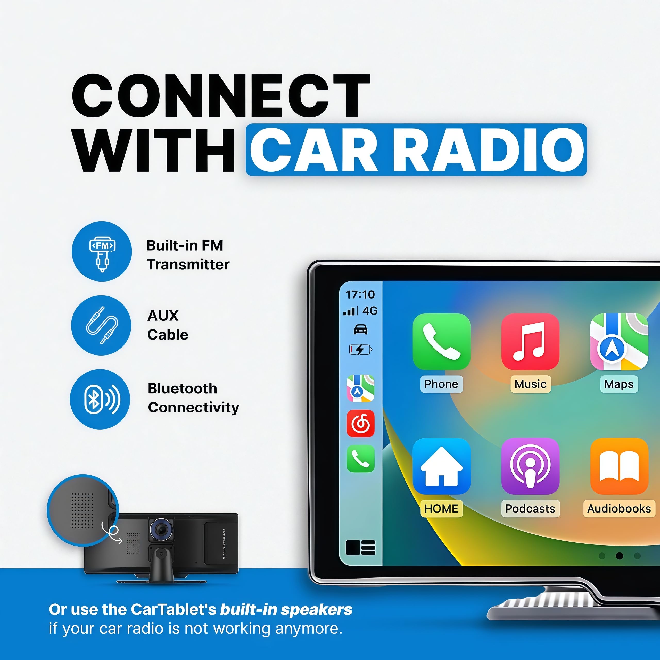 2025 Cartablet Pro Max 4K Car Tablet with Dash Cam - Front & Rear Camera, CarPlay, Navigation & Voice Control | In-Car Entertainment & Safety System for Road Trips & Daily Commutes