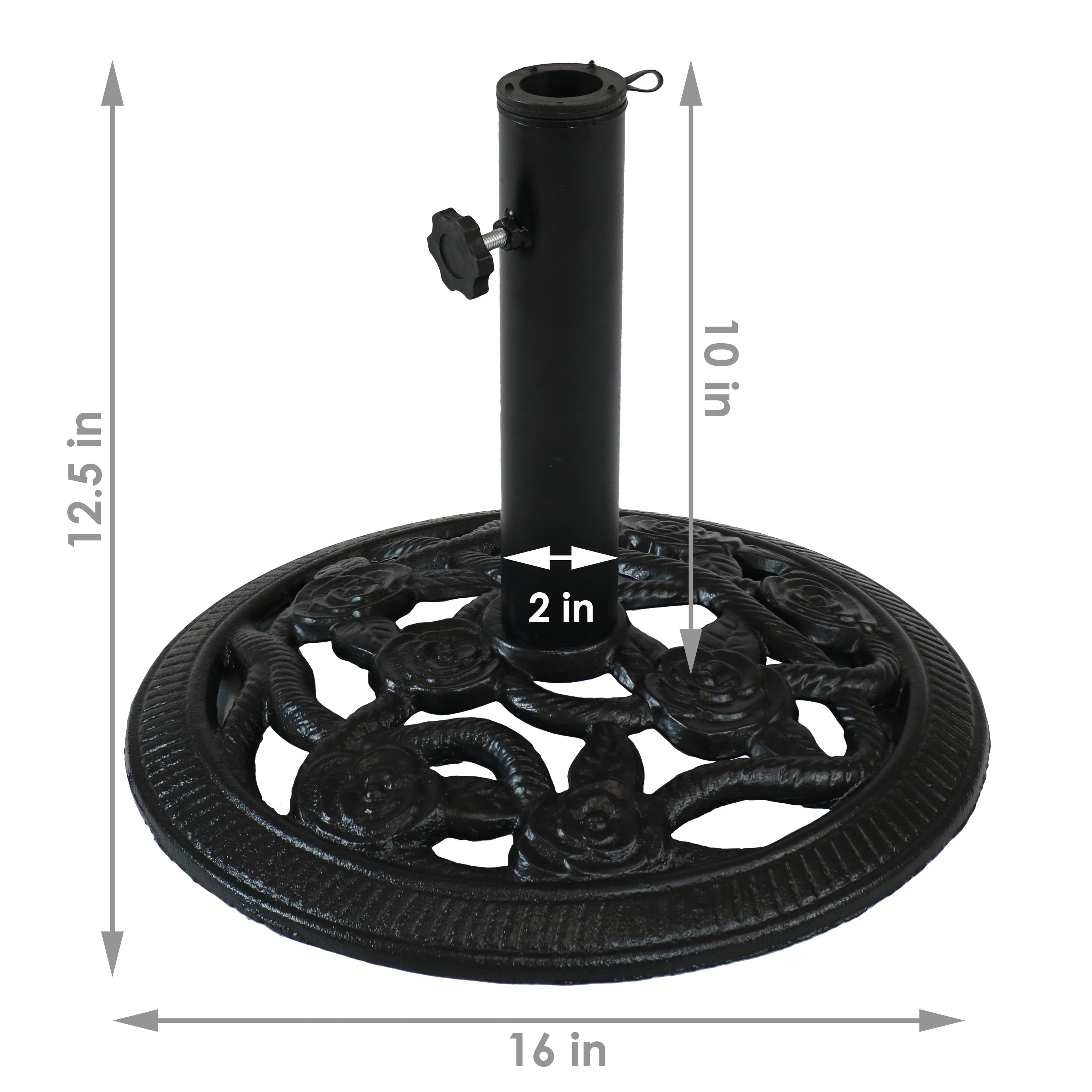 Sunnydaze Rose Blossom Cast Iron Patio Umbrella Base - 16 Inch Diameter, Heavy Duty Outdoor Umbrella Stand for Garden, Deck, Poolside & Backyard Use