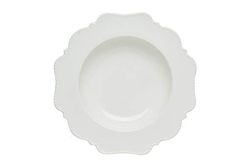 Premium Red Vanilla Soup Bowls 12oz - Set of 6 White Rimmed Porcelain Bowls for Soup, Salad, Dessert | Elegant Dinnerware for Restaurants, Home Dining & Party Serving