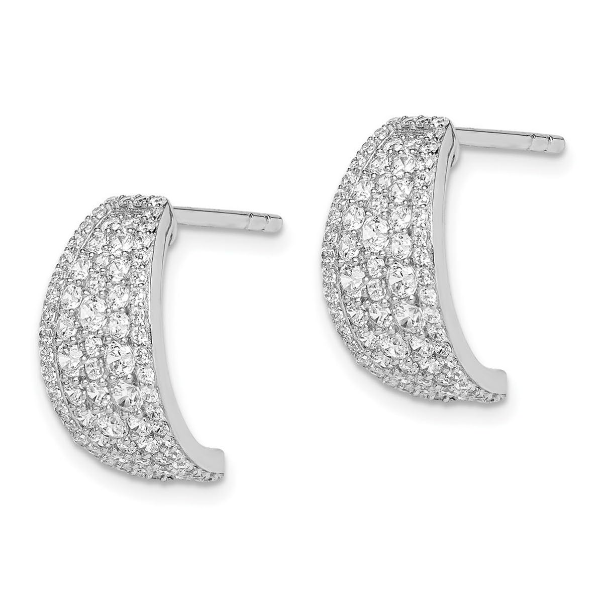 925 Sterling Silver Rhodium Plated Pave CZ Cubic Zirconia Simulated Diamond Hoop Earrings for Women - 16.38x10mm Wide, 8mm Post | Elegant Everyday Wear, Perfect for Parties, Weddings & Special Occasions