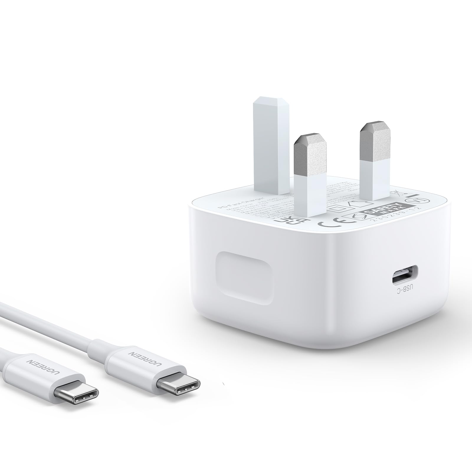 UGREEN 20W PD Fast Charger with USB C Cable - Compatible with iPhone 16/15 Series, iPad Air/Mini, Galaxy S24/S23, Pixel 9/8 - Fast Charging for Phones, Tablets & More - Perfect for Travel, Home & Office Use