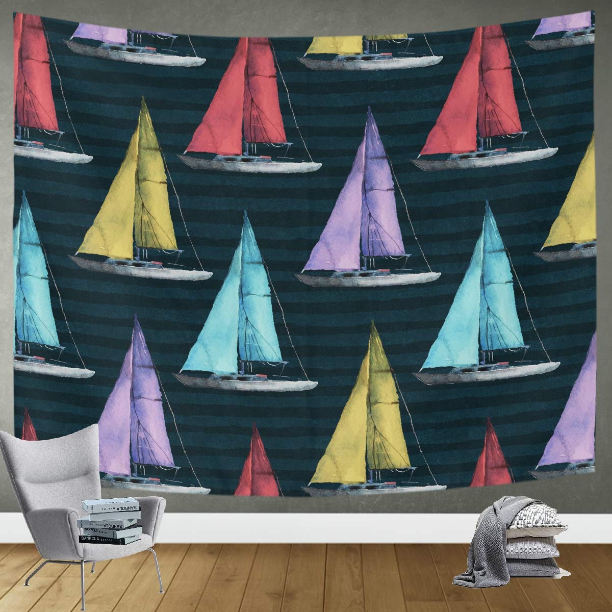Nautical Boat Wall Tapestry - 60x51 Inch Coastal Decor for Bedroom, Dorm & Living Room | Ocean Theme Home Decor for Beach House & Boho Style