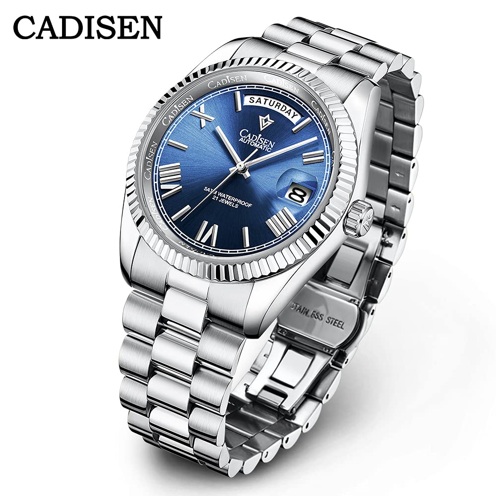 CADISEN Men's Automatic Watch with MIYOTA 8285 Movement | Sapphire Crystal Glass | 50M Water Resistant | Casual Dress Business Watch for Men | Perfect for Office, Dating & Formal Events