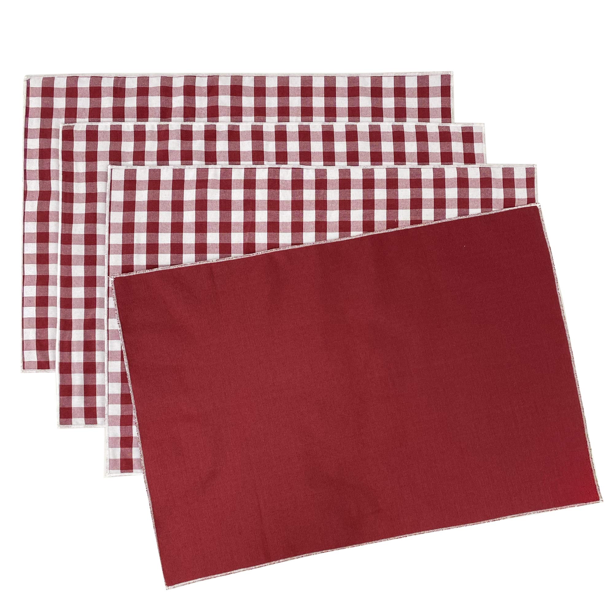 Fennco Styles Handmade Reversible Checkered Placemats Set of 4 - 14x20 Inch Farmhouse Table Mats for Dining, Kitchen, Banquet & Special Events | Rustic Red Checkered Design for Home Decor, Parties & Holiday Gatherings