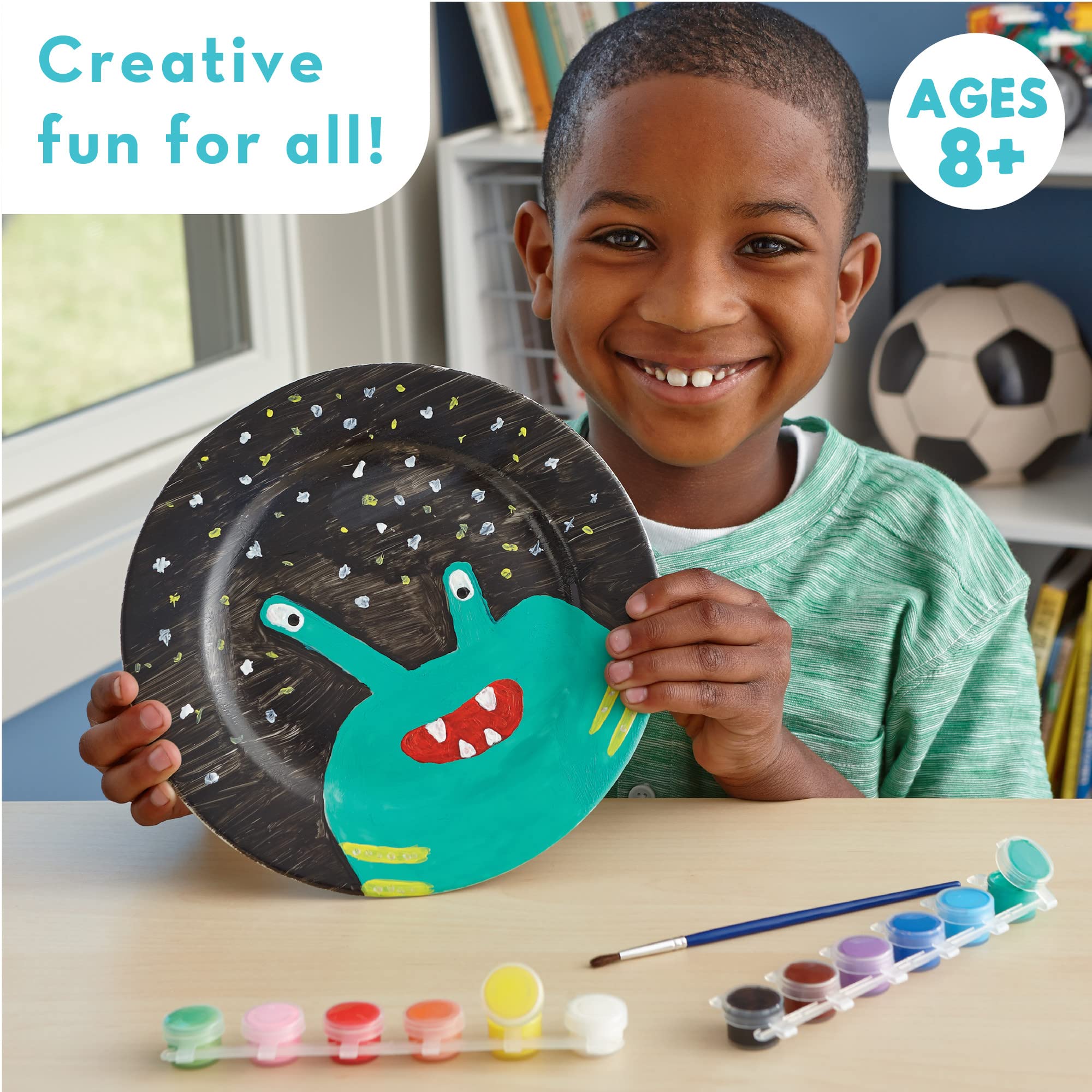 MindWare DIY Porcelain Painting Kit - 2 White Plates, 12 Vibrant Paints, 2 Brushes & Display Stands for Kids & Adults - Perfect for Birthday Gifts, Family Craft Night & Home Decor Projects