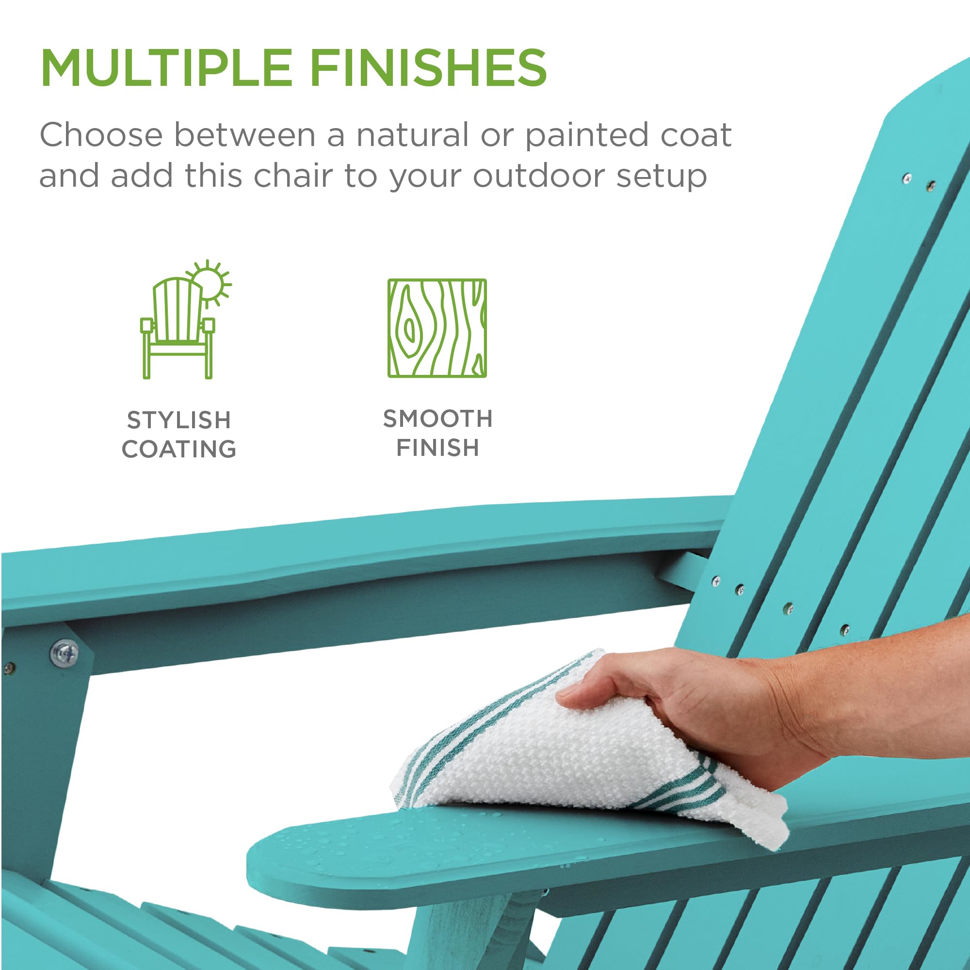 Best Choice Products Folding Adirondack Chair - Outdoor Wooden Patio Furniture with 350lb Weight Capacity, Turquoise - Perfect for Backyard, Garden, Poolside & Fire Pit Relaxation