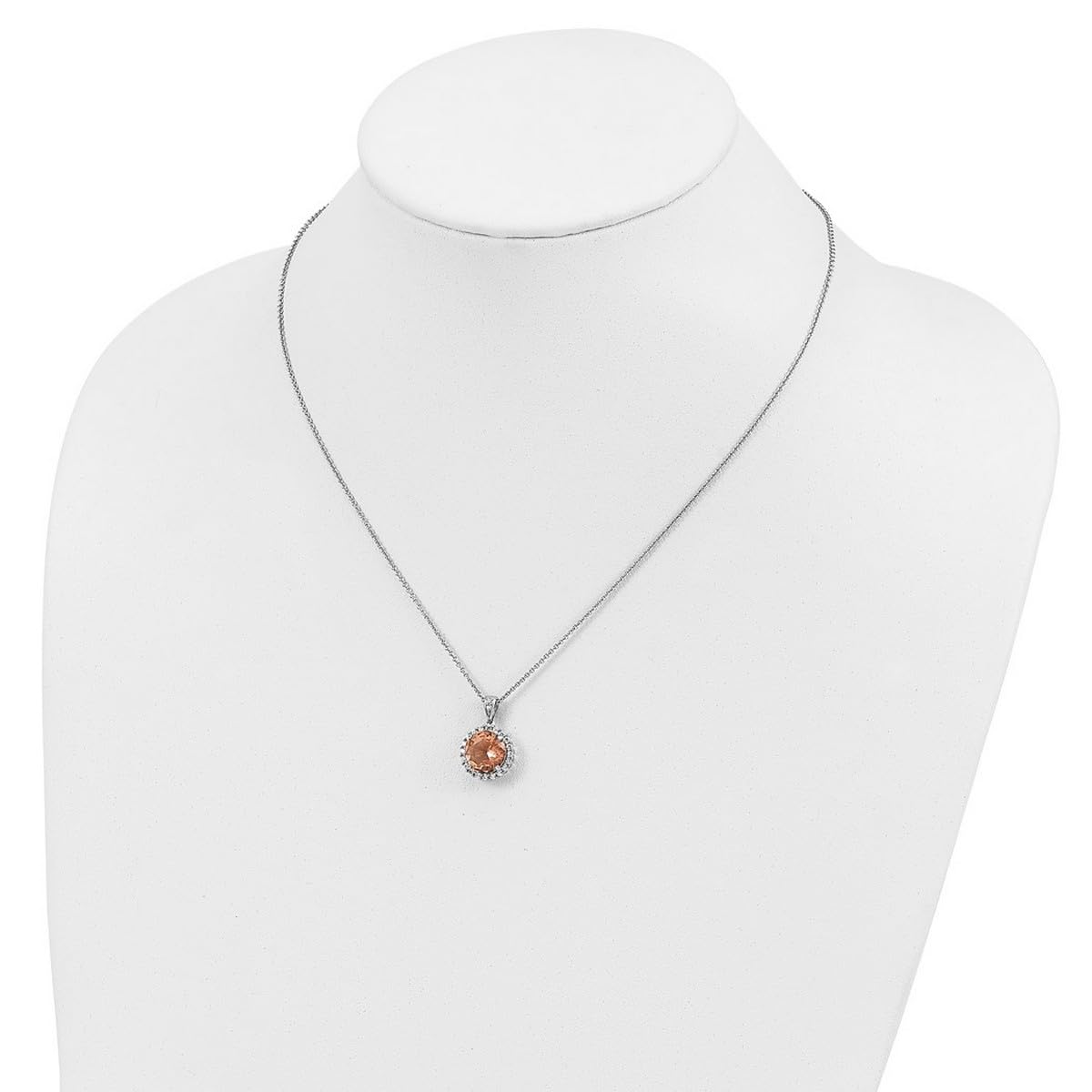925 Sterling Silver Faceted Fancy Lobster Clasp Cubic Zirconia & Simulated Morganite 18 Inch Necklace for Women - Elegant 14mm Wide Pendant Necklace for Date Night, Wedding & Special Occasions