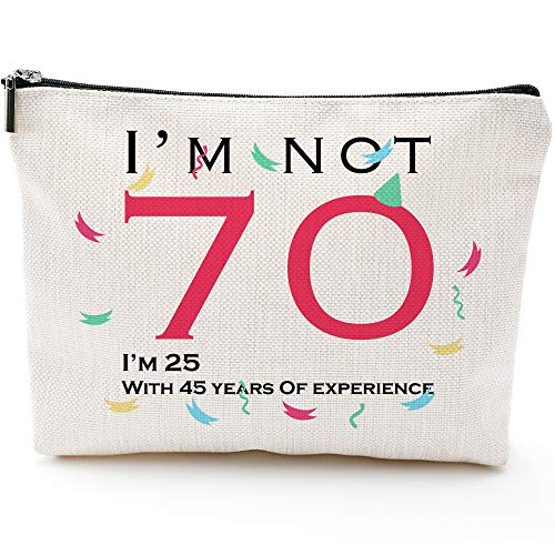 Funny 70th Birthday Gifts for Women - Vintage Makeup Travel Case & Cosmetic Bag - Perfect for Travel, Parties & Retirement Celebrations - 'I'm Not 70, I'm 25 with 45 Years of Experience' Humorous Gift Idea