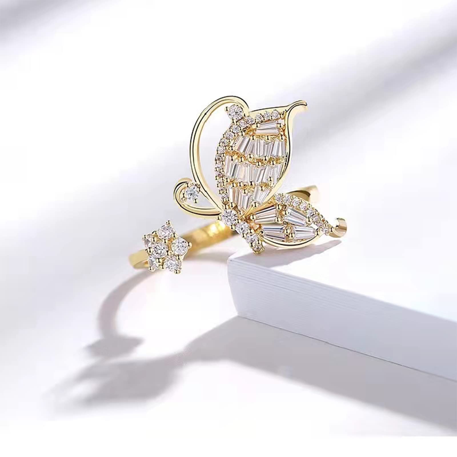 Vintage Gold-Plated Butterfly & Snake Statement Rings for Women - Adjustable Open Rings with Cubic Zirconia | Elegant Boho Jewelry for Parties, Weddings & Everyday Wear