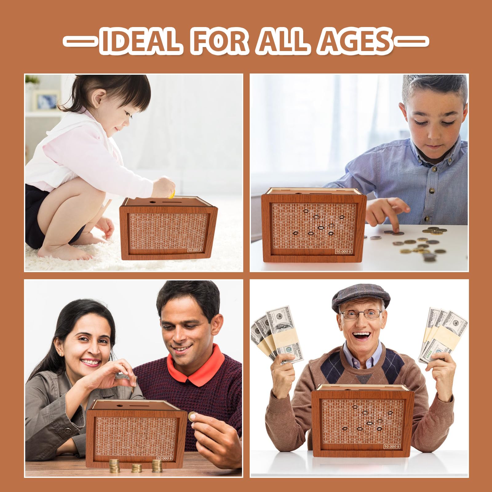 10000 Savings Challenge Box - Wooden Digital Piggy Bank with Coin Slot | Money Saving Box for Budgeting & Cash Vault | Perfect for Kakeibo Method, Financial Goals & Home Office Savings