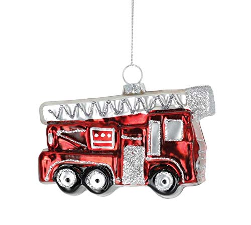 Hand Blown Glass Fire Truck Ornament - Unique Burton Collectible for Christmas Tree Decor, Gift, or Home Display | Perfect for Firefighter Appreciation, Holidays, and Special Occasions