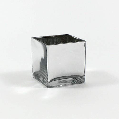 WGV 5x5x5 Inch Cube Glass Vase Bulk - Elegant Silver Floral Accent Container for Candles, Plants & Storage | Perfect for Wedding Decor, Party Centerpieces, Office & Home Decor (12-Piece Set)
