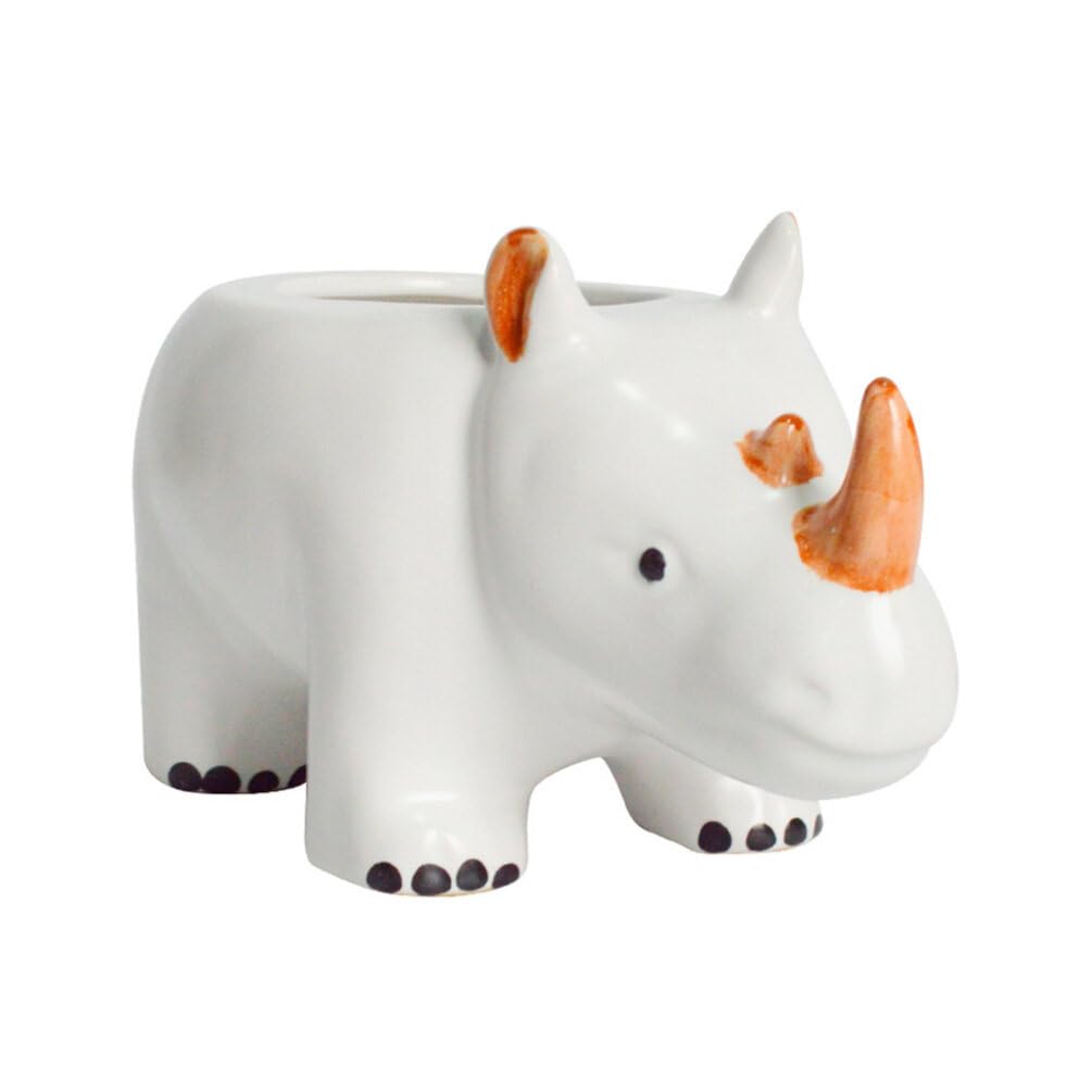 Rhino Ceramic Planter for Succulents - Small Decorative Flower Pot with Drainage Hole, Cute Tabletop Plant Container for Home Office Desk Decor | Perfect Gift for Plant Lovers, Ideal for Succulent Cactus Herbs Indoor Outdoor Gardening