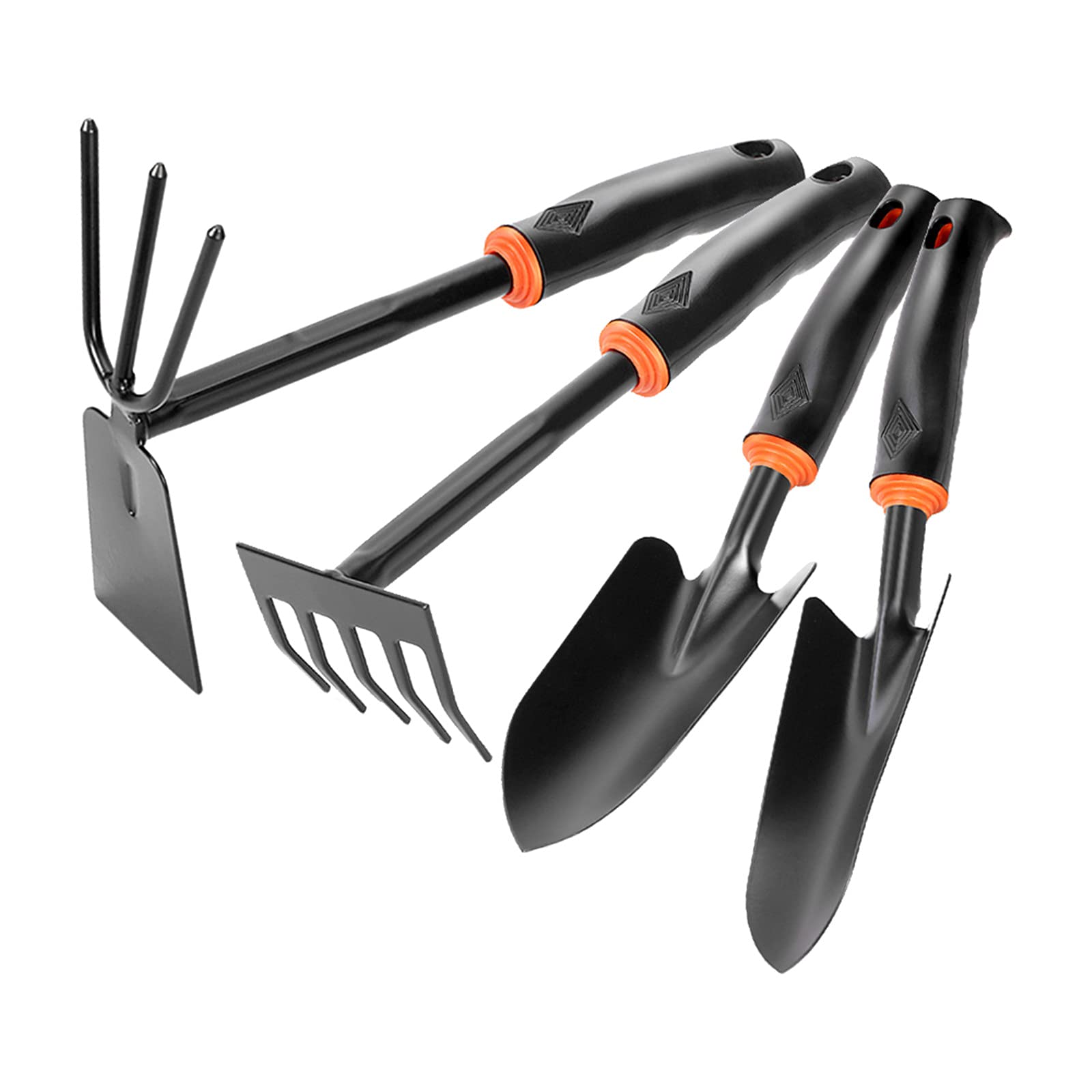 4-Piece Mini Garden Tool Set - Stainless Steel Shovel, Hoe, Rake with Comfortable Rubber Handle - Perfect for Indoor Plants, Small Gardens & Balcony Gardening