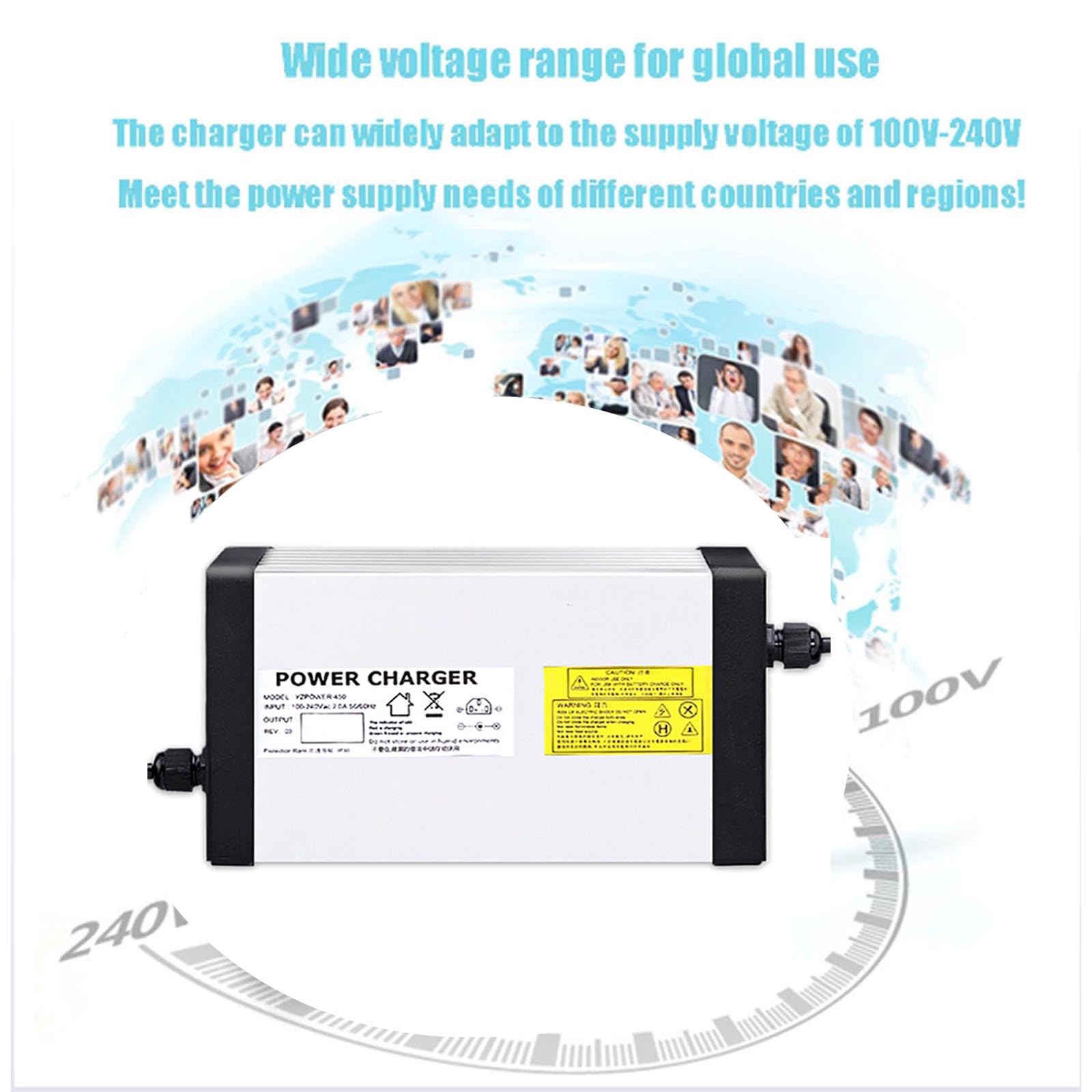 58.4V 15A Smart Fast Lithium Battery Charger for 48V 16S LiFePO4 Batteries - Perfect for Electric Bikes, Scooters, and Solar Power Systems