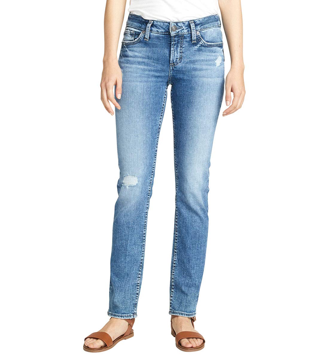 Silver Jeans Co. Women's Elyse Mid Rise Straight Leg Jeans - Comfortable & Stylish Denim Pants for Casual Wear, Work & Everyday Outfits