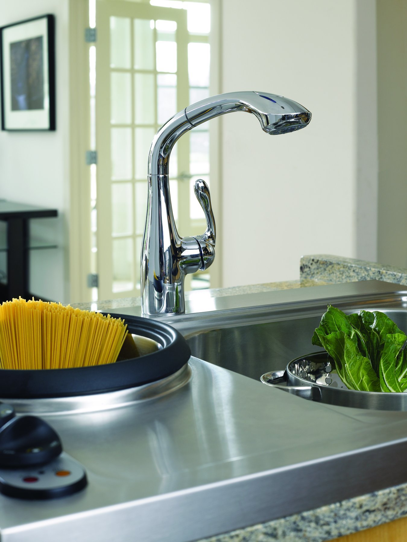 Hansgrohe Allegro E Chrome Bar Kitchen Faucet with Pull-Out Sprayer - Modern Chrome Finish for Kitchen Sink (Model 04067000) - Perfect for Cooking, Washing Dishes & Food Prep