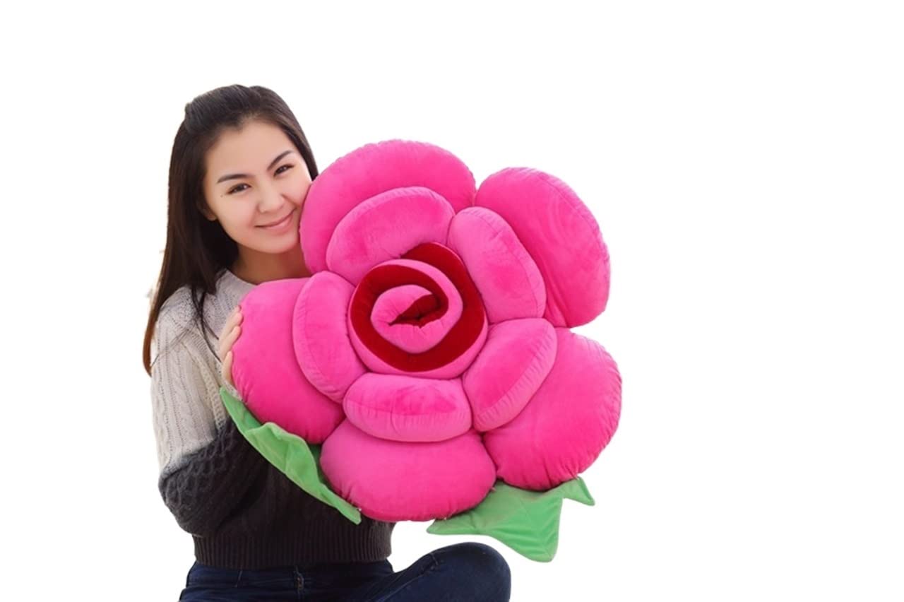 GLIXOL Realistic Rose Flower Plush Pillow - 3D Petal Design Soft Stuffed Toy Cushion for Sofa, Bed, Home Decor (Rose Red, 31-40cm) - Perfect Gift for Valentine's Day, Anniversary & Romantic Home Decor