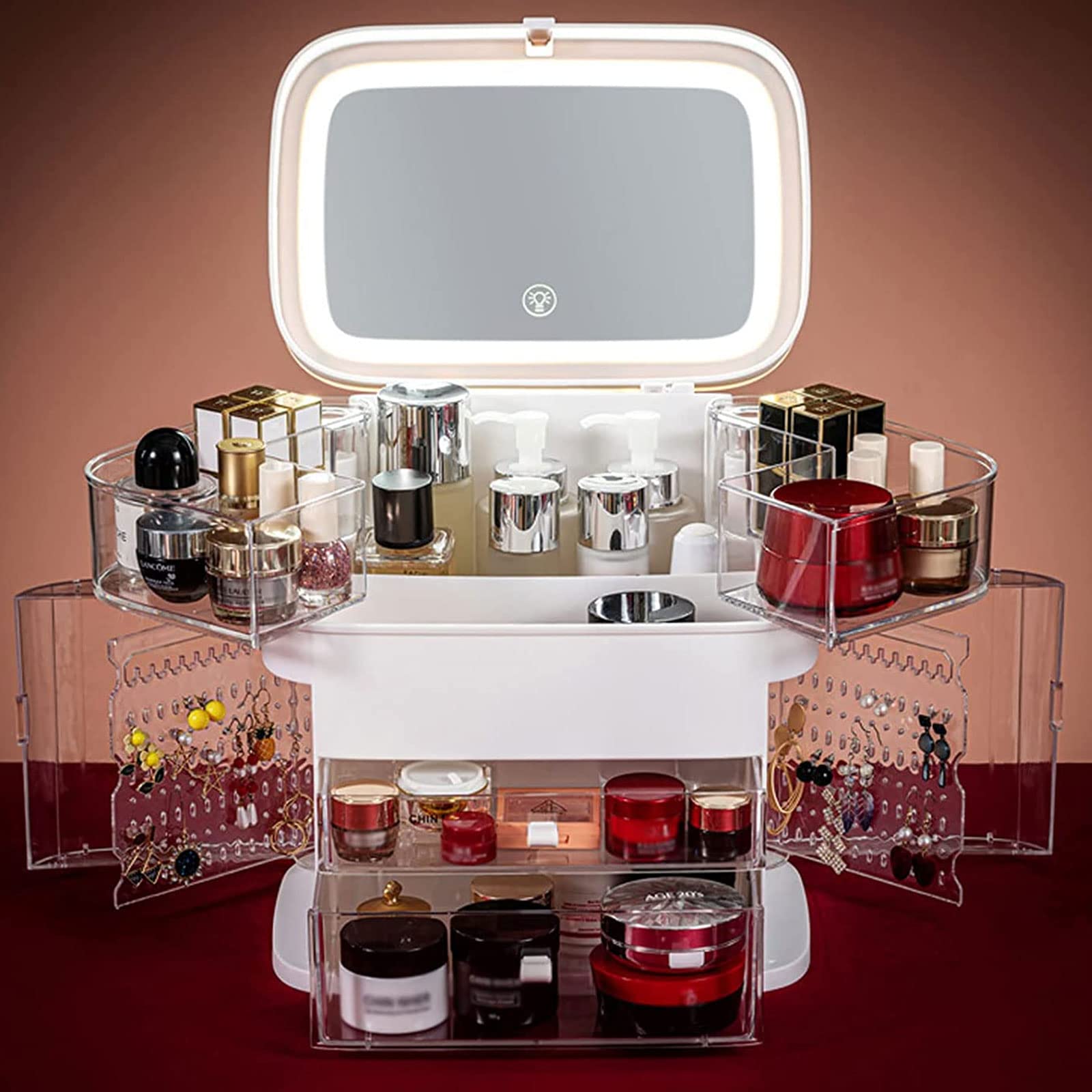 Makeup Storage Organizer Box with Fully Open Lid Drawers - Elegant Skincare Display Case for Bathroom Countertop & Bedroom Vanity | Perfect for Organizing Cosmetics, Brushes, and Beauty Products