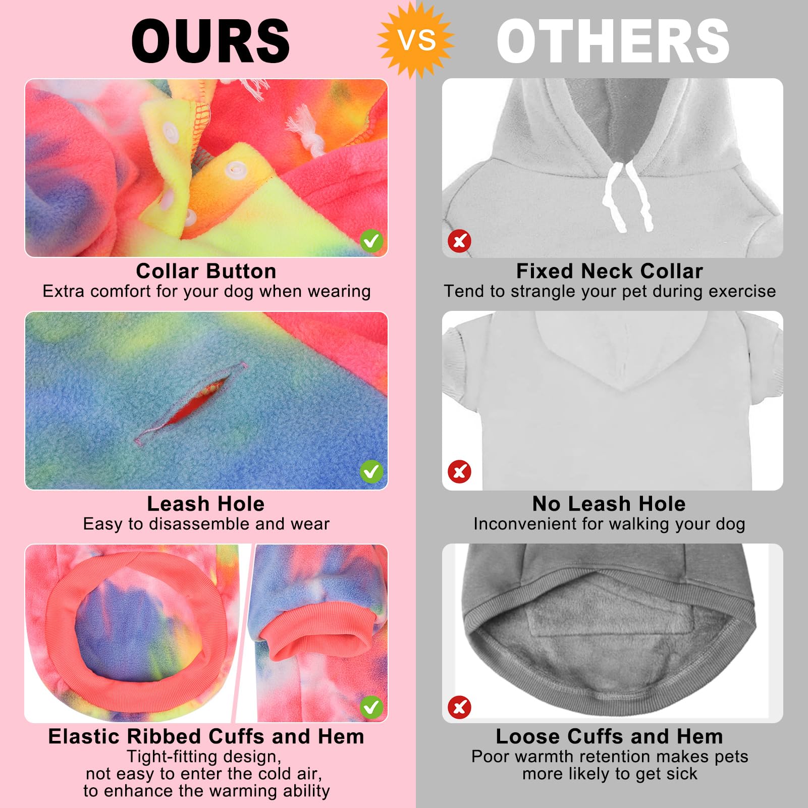 Tie Dye Dog Hoodie for Medium Dogs - Warm Fleece Sweater with Pocket for Cold Weather - Pink & Blue Winter Coat for Male & Female Pets - Perfect for Outdoor Walks & Indoor Comfort