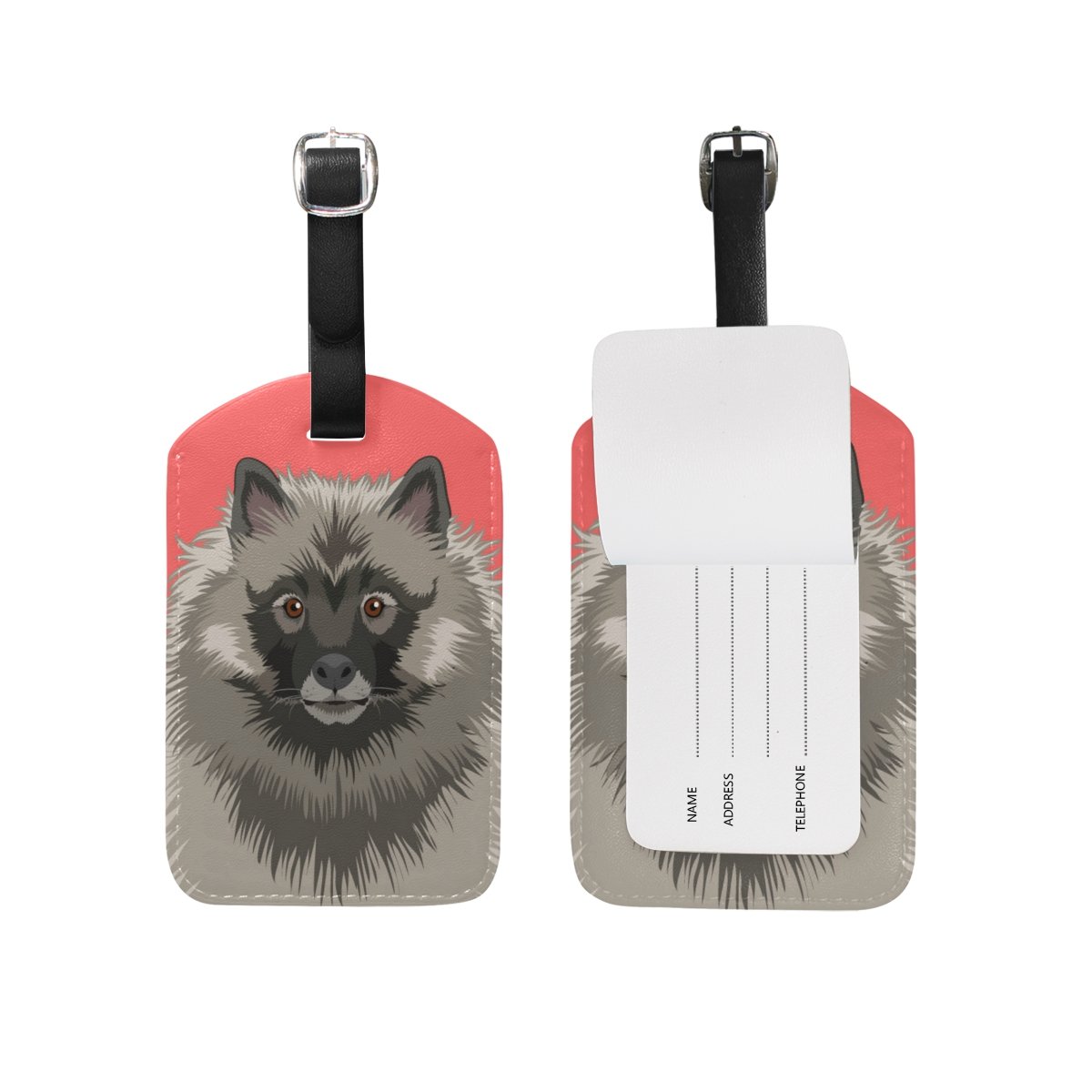 Keeshond Dog PU Leather Luggage Tag - Personalized Pet ID Tag for Travel Suitcases & Bags - Durable 1-Piece Baggage Identifier for Airlines, Backpacks, and Vacation Trips