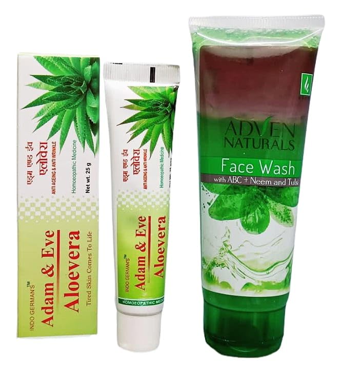 Indo German Adam & Eve Anti-Aging Cream (25g) with Aloe Vera for Wrinkles & Tired Skin + Adven Naturals Face Wash (100ml) with Neem & Tulsi - Skincare Set of 2 for Daily Hydration & Glow | Morning & Night Routine